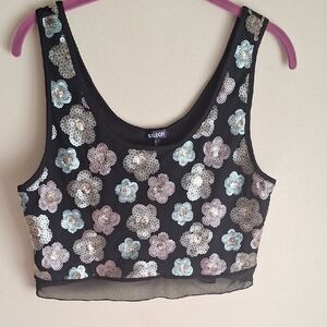 Tildon Black Sequin Floral Crop Top